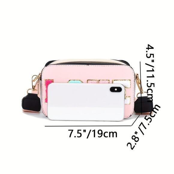 Trendy Pink Mini Crossbody Bag with LOVE Letter Design & Adjustable Strap - Picture 7 of 8